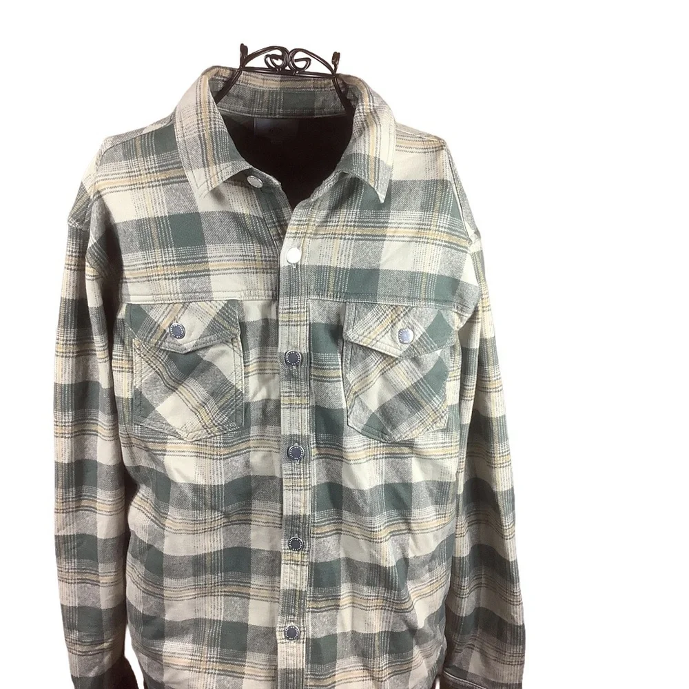 AG Jeans Green Plaid Flannel Shacket Mens M Button Down Fall Layer NWOT